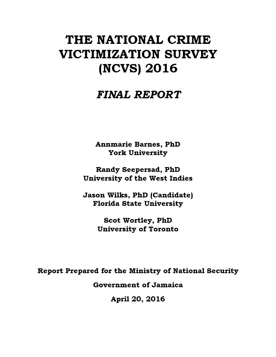 Front page of THE NATIONAL CRIME VICTIMIZATION SURVEY (NCVS) 2016