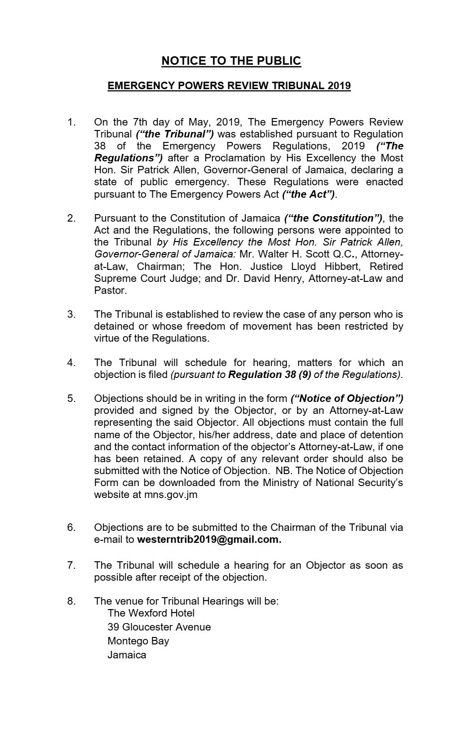 Front page of NOTICE OF OBJECTION FORM 2- 2019