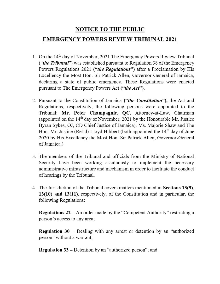 Front page of Revised Notice to the Public - Kingston and St. Andrew Tribunal