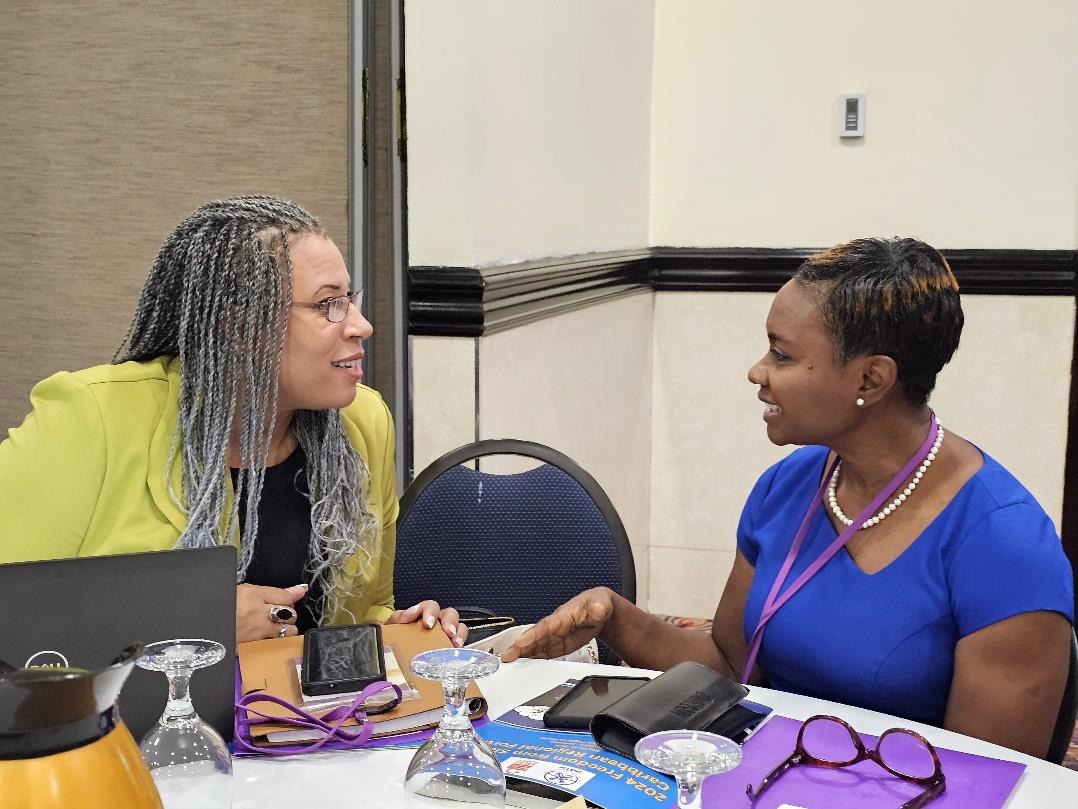 Minister of State in the Ministry of National Security, the Hon. Juliet Cuthbert-Flynn in conversation with Sandrea Maynard, Pro Vice Chancellor for Global Affairs, University of West Indies, Mona at the 2024 Freedom from Slavery Caribbean Regional Forum today (May 20). The forum is being held at the Jamaica Pegasus Hotel in Kingston from May 20 to 22 and serves as a pivotal platform for confronting human trafficking.
