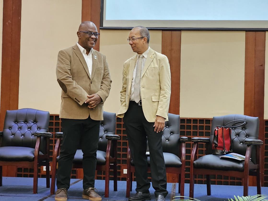 Deputy Prime Minister and Minister of National Security, the Hon. Dr. Horace Chang in conversation with the President of the Realtors’ of Jamaica Association, Newton Johnson at the International Real Estate Conference and Homeowners Expo (IREC) held at the Montego Bay Convention Centre in St. James earlier today (April 19). The IREC was organised by the Realtors’ Association of Jamaica and is being held from April 18-20, 2024.