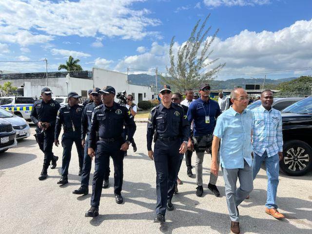 Deputy Prime Minister and Minister of National Security, the Hon. Dr. Horace Chang, outgoing Commissioner of Police Major General Antony Anderson and the St. James Divisional Commander, Senior Superintendent of Police, Vernon Ellis (left) tour the Freeport Police Station in Montego Bay, St. James yesterday (March 16). They were accompanied by Commissioner-designate, Dr. Kevin Blake, Chief Technical Director, Delroy Simpson and other senior police officers.