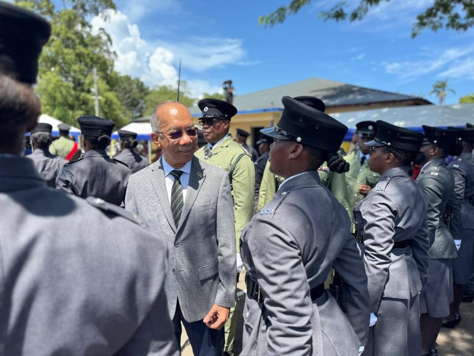 Deputy Prime Minister and Minister of National Security, the Hon. Dr Horace Chang (centre) inspects graduating officers at the Department of Corrections’ 86th Intake Passing Out Parade at the Carl Rattray Staff College, Runaway Bay, St Ann, on Friday, August 15.