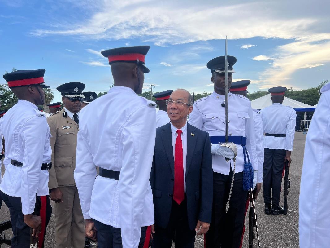 Deputy Prime Minister and Minister of National Security, the Hon. Dr. Horace Chang inspects the new Constables of Batch 154 at the Jamaica Constabulary Force Passing Out Parade and Awards Ceremony held at the National Police College of Jamaica in Twickenham Park, St. Catherine yesterday (August 28).