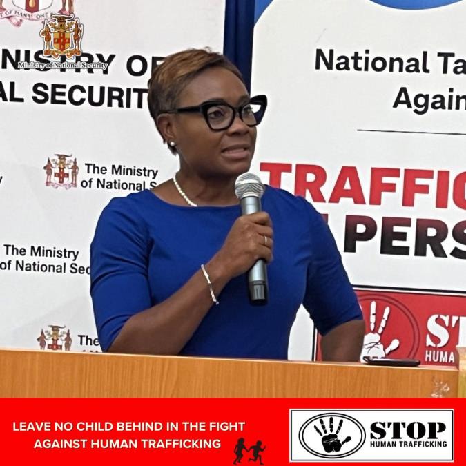 Minister of State in the Ministry of National Security, the Hon. Juliet Cuthbert-Flynn addressing attendees at the Trafficking in Persons Youth Panel Symposium held at the University of Technology Jamaica yesterday (July 30). The event was held in observance of World Day Against Trafficking in Persons, under the theme: Leave No Child Behind in the Fight Against Human Trafficking.