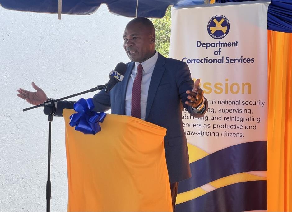 Photo caption: Minister of State in the Ministry of National Security, the Hon. Zavia Mayne highlights the importance of the renovation of the Block ‘B’ Rio Cobre Juvenile Correctional Centre in contributing to a humane environment at the Ribbon Cutting Ceremony on Tuesday, April 4, 2023.