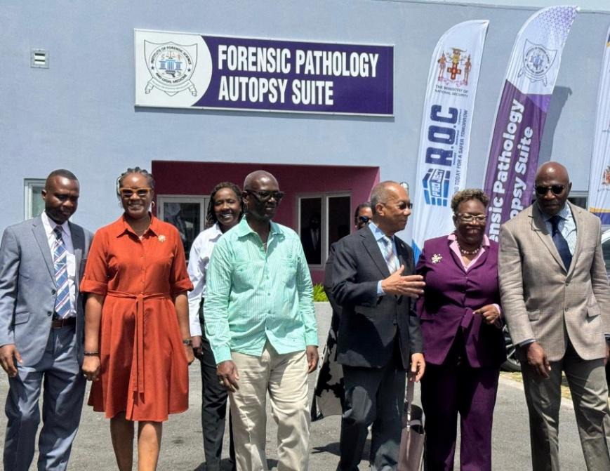 Deputy Prime Minister and Minister of National Security, the Hon. Dr. Horace Chang engages in discussion with Director of Public Prosecutions, Ms. Paula Llewellyn and Chief Justice, Mr. Bryan Sykes, after touring the newly dedicated Forensic Pathology Autopsy Suite at 149 Orange Street, downtown Kingston on Thursday (June 12). Accompanying the Minister were Local Government Minister and Member of Parliament for Western Kingston, the Hon. Desmond McKenzie, Permanent Secretary, Ambassador Alison Stone Roofe a