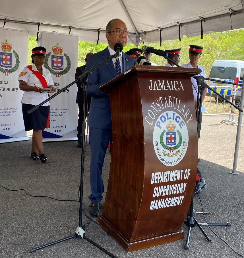 Photo Caption: Deputy Prime Minister and Minister of National Security the Hon. Dr. Horace Chang delivers the keynote address to over 120 police constables of Batch 136, during this morning’s Passing Out Parade and Awards Ceremony. The Ceremony was held at the National Police College of Jamaica in Twickenham Park, St. Catherine.
