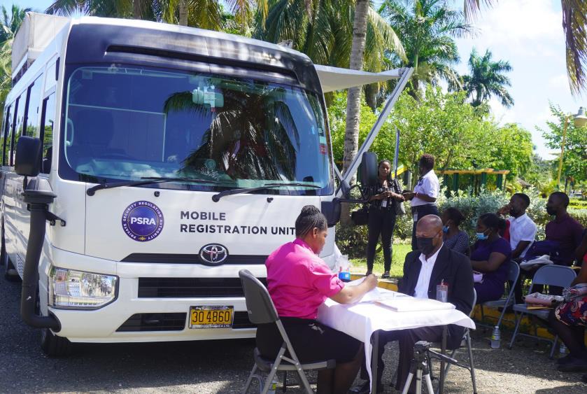 Photo Caption: Dozens came out to be registered and licensed as private security officers during a pop-up of the Private Security Regulation Authority's (PSRA) Mobile Registration Unit at the Turtle River Park, Ocho Rios, St. Ann on Wednesday (October 12).