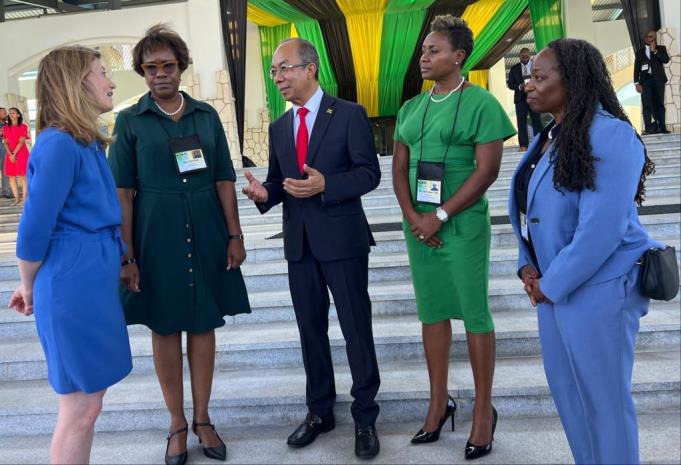 Deputy Prime Minister and Minister of National Security, the Hon. Dr. Horace Chang converses with Anne Milgram (left), Drug Enforcement Administration and Co-President of the International Drug Enforcement Conference XXVII on Tuesday, September 19 at the 37th staging of the International Drug Enforcement Conference at the Montego Bay Convention Centre in Rose Hall, St. James. Looking on are Minister of State in the Ministry of National Security, the Hon. Juliet Cuthbert-Flynn (2nd right), Permanent Secretar