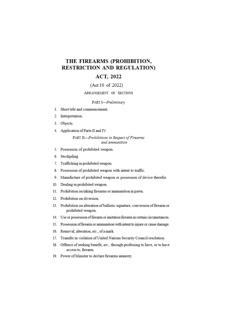 Front page of Firearms [Prohibition, Restriction and Regulation] Act 2022