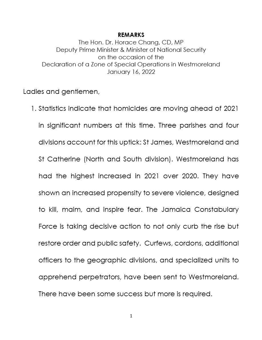 Front page of Declaration of ZOSO in Westmoreland - January 2021