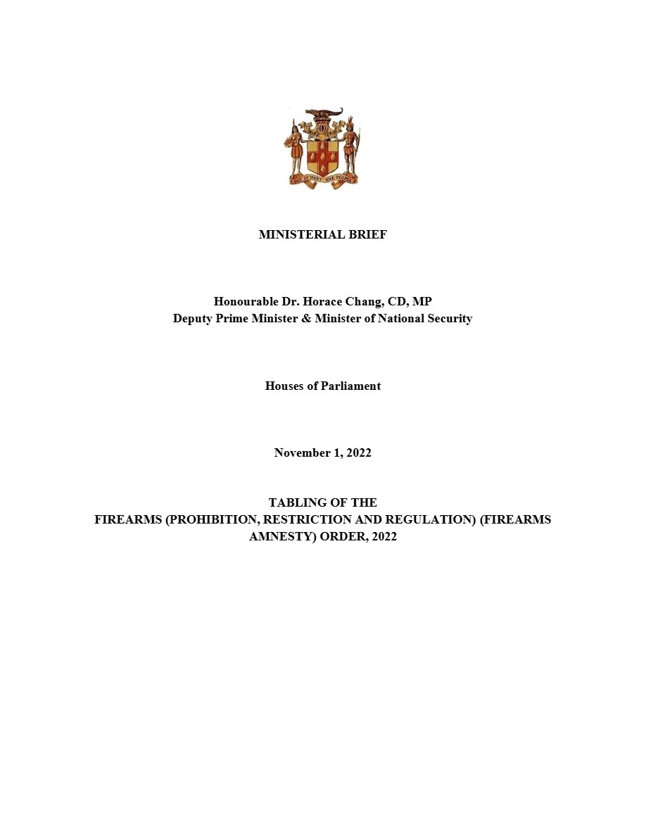 Front page of Firearms Act November 1, 2022 - Minister Chang